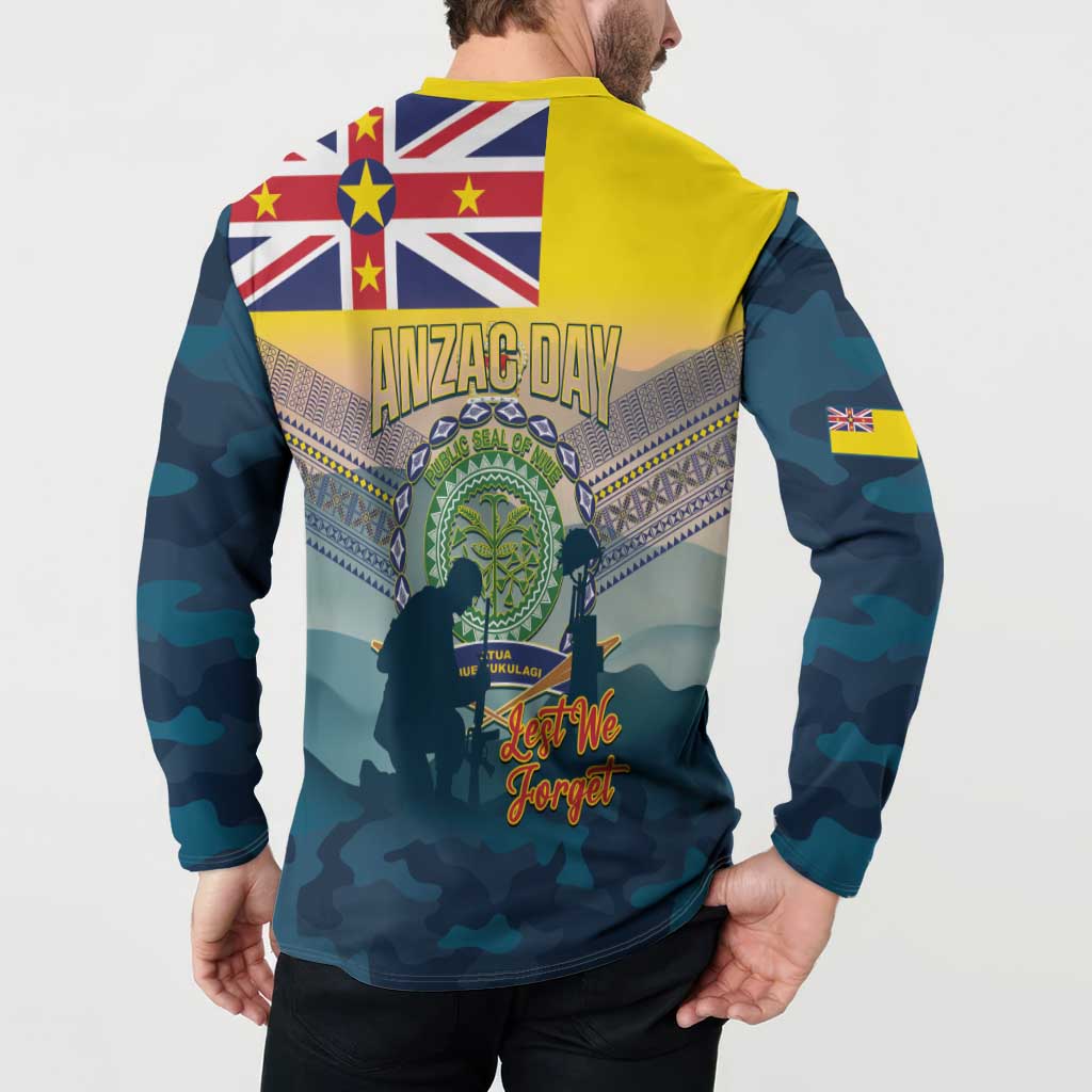 Niue ANZAC Day Button Sweatshirt We Will Remember Them Camouflage Style