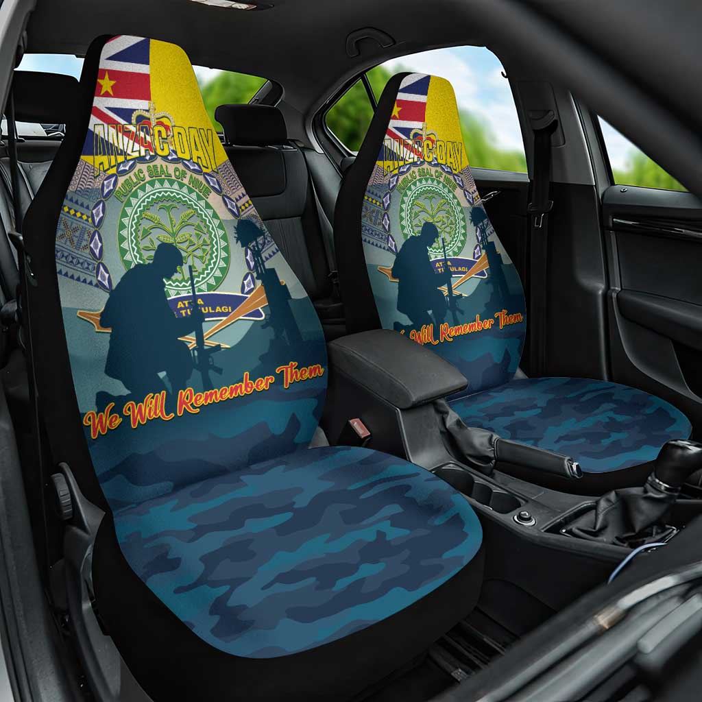 Niue ANZAC Day Car Seat Cover We Will Remember Them Camouflage Style