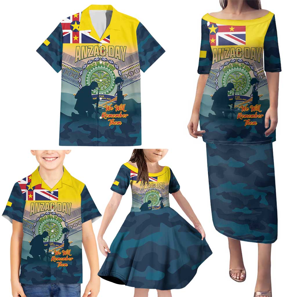 Niue ANZAC Day Family Matching Puletasi and Hawaiian Shirt We Will Remember Them Camouflage Style