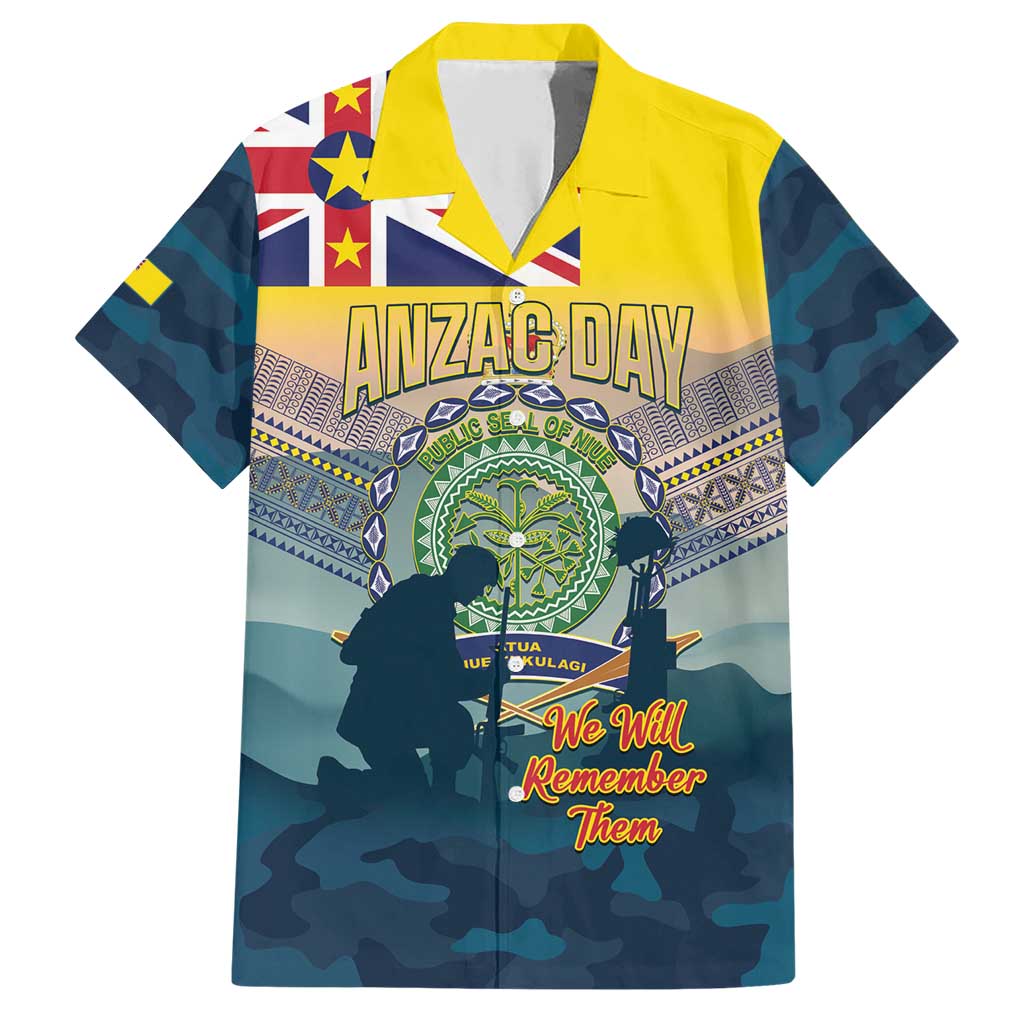 Niue ANZAC Day Family Matching Short Sleeve Bodycon Dress and Hawaiian Shirt We Will Remember Them Camouflage Style