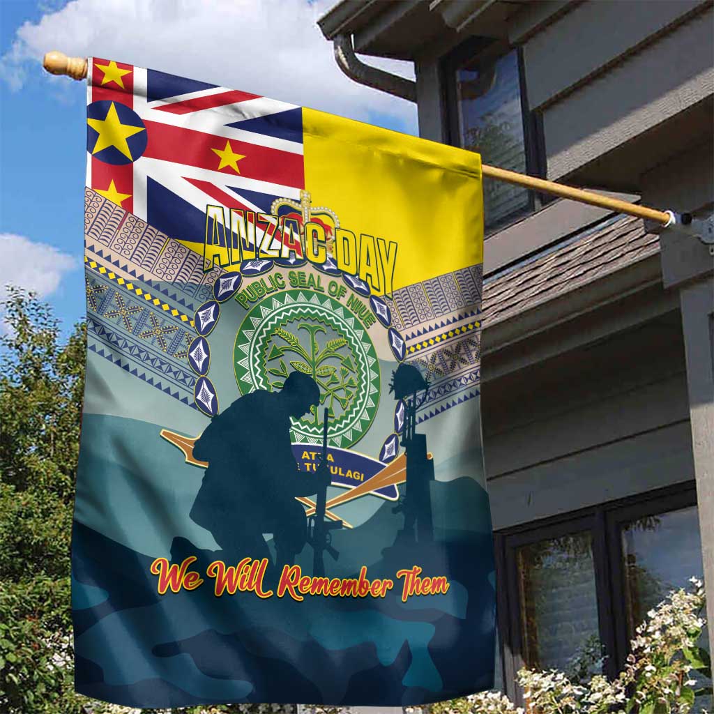 Niue ANZAC Day Garden Flag We Will Remember Them Camouflage Style