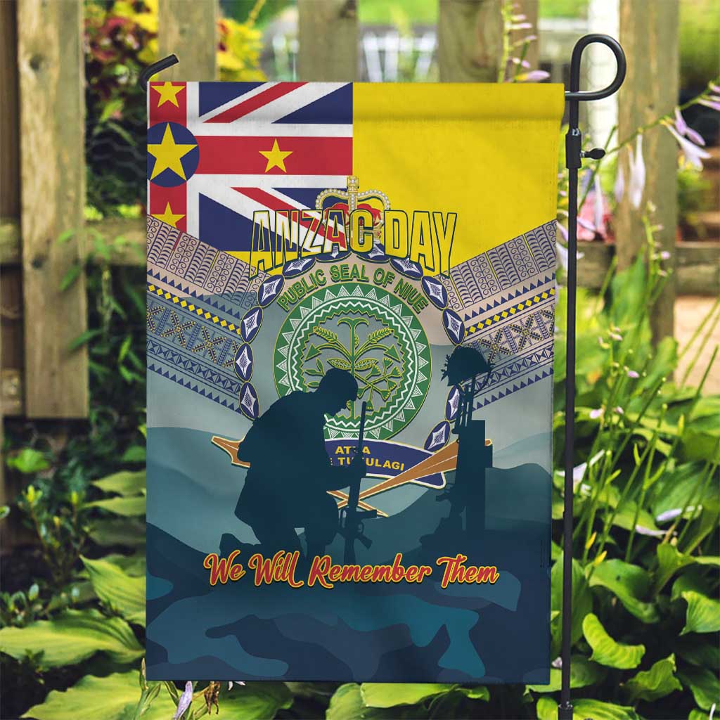 Niue ANZAC Day Garden Flag We Will Remember Them Camouflage Style