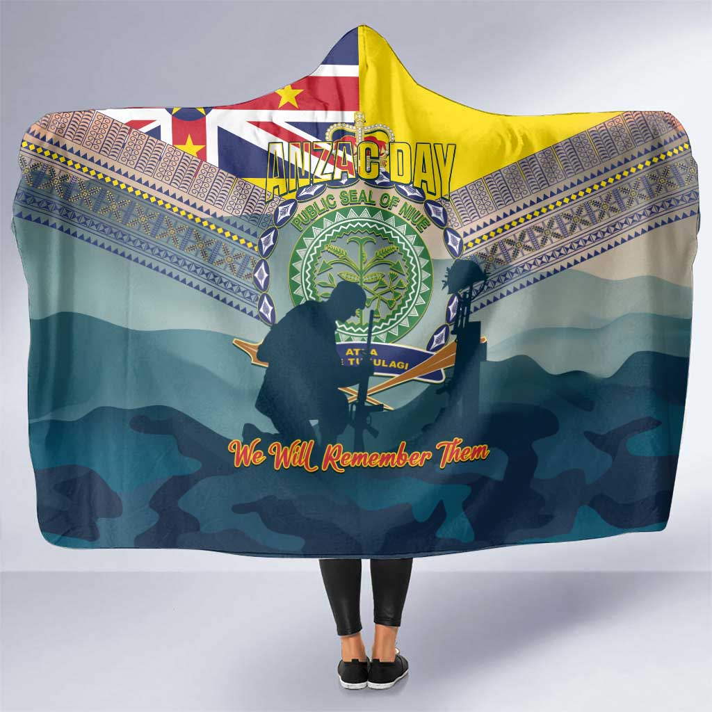 Niue ANZAC Day Hooded Blanket We Will Remember Them Camouflage Style
