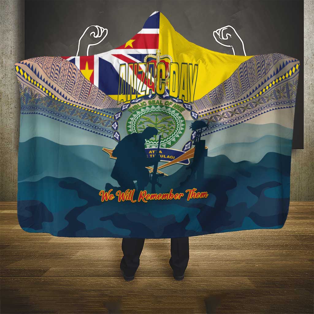 Niue ANZAC Day Hooded Blanket We Will Remember Them Camouflage Style