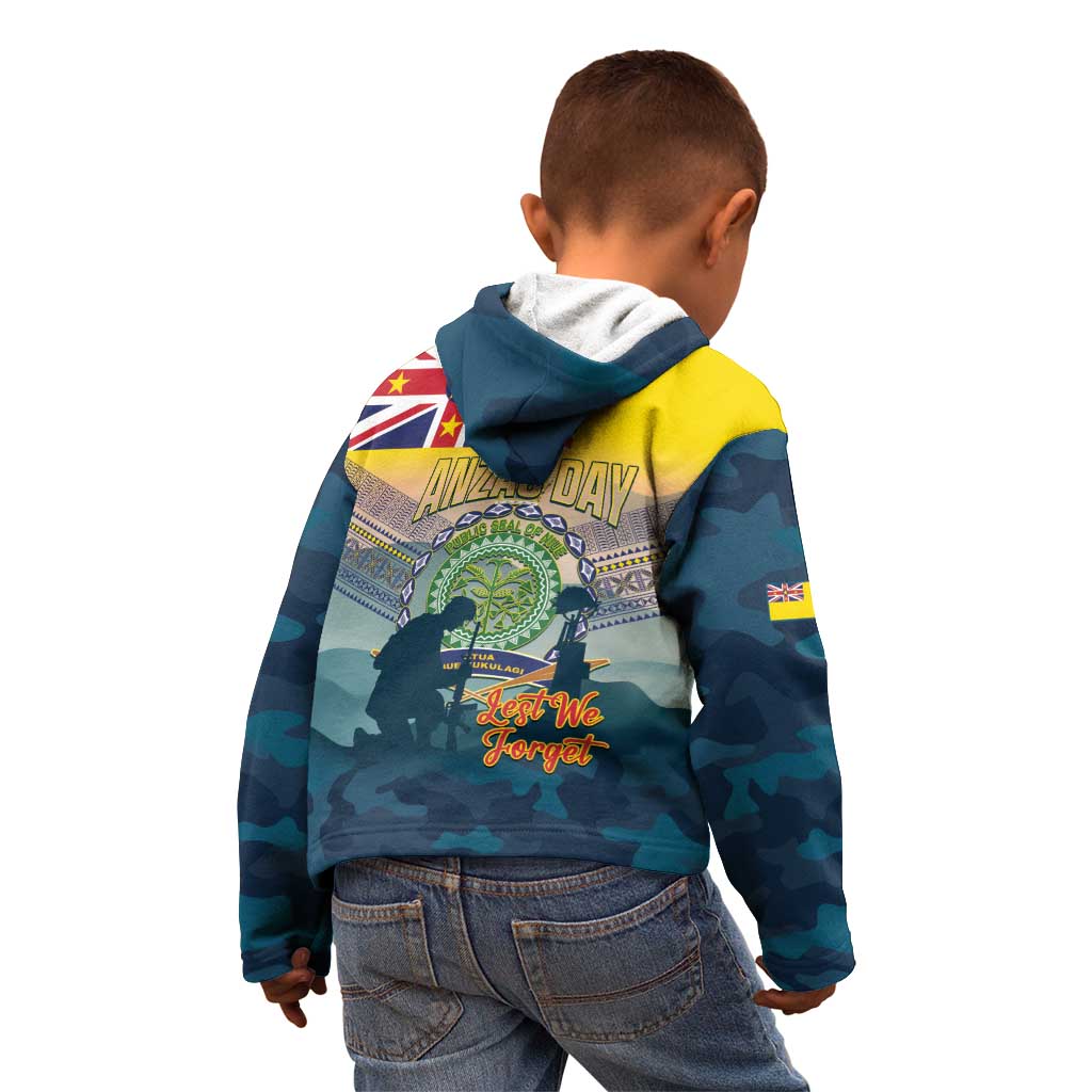 Niue ANZAC Day Kid Hoodie We Will Remember Them Camouflage Style
