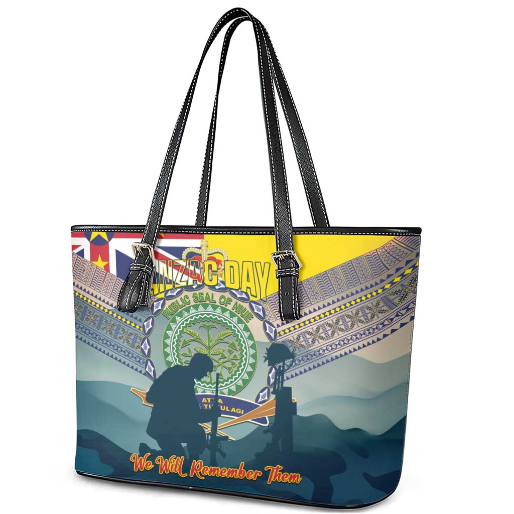 Niue ANZAC Day Leather Tote Bag We Will Remember Them Camouflage Style