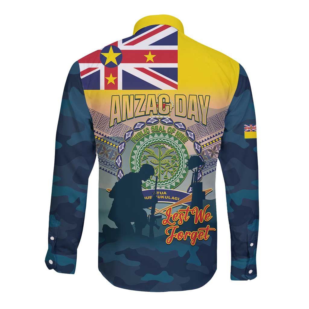 Niue ANZAC Day Long Sleeve Button Shirt We Will Remember Them Camouflage Style