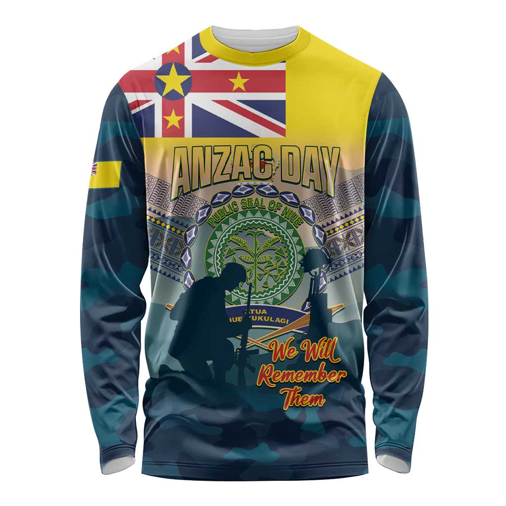 Niue ANZAC Day Long Sleeve Shirt We Will Remember Them Camouflage Style