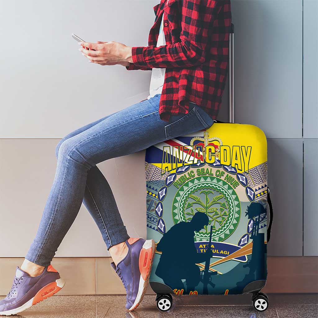 Niue ANZAC Day Luggage Cover We Will Remember Them Camouflage Style