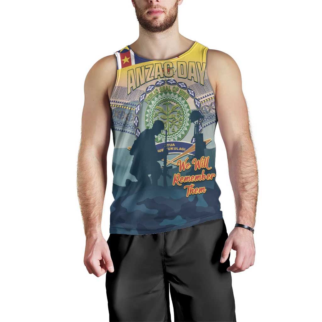 Niue ANZAC Day Men Tank Top We Will Remember Them Camouflage Style LT14 - Polynesian Pride