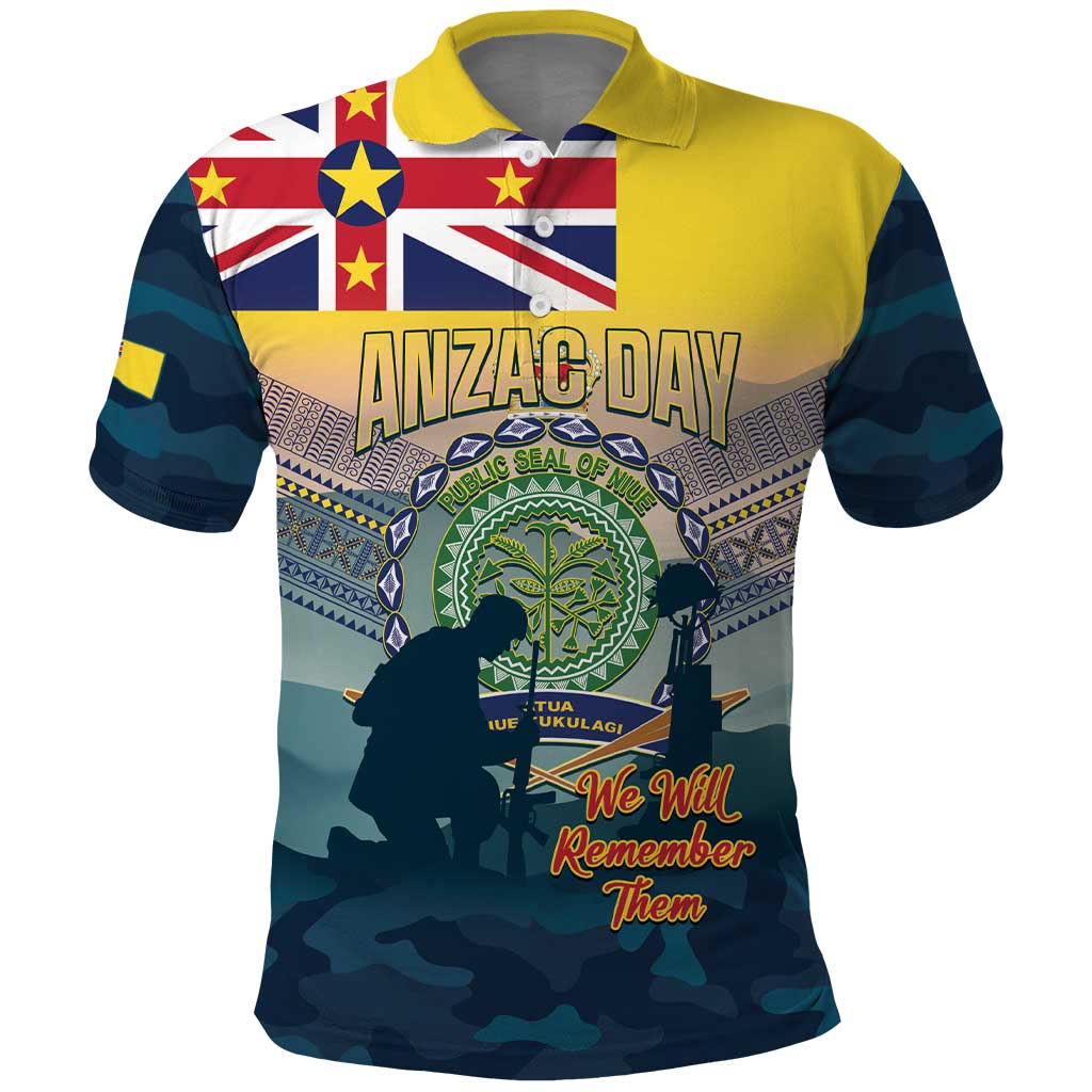 Niue ANZAC Day Polo Shirt We Will Remember Them Camouflage Style LT14 Yellow - Polynesian Pride