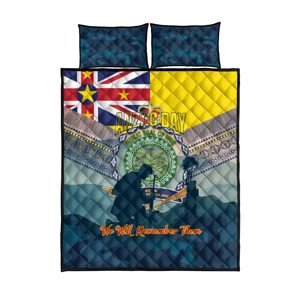 Niue ANZAC Day Quilt Bed Set We Will Remember Them Camouflage Style