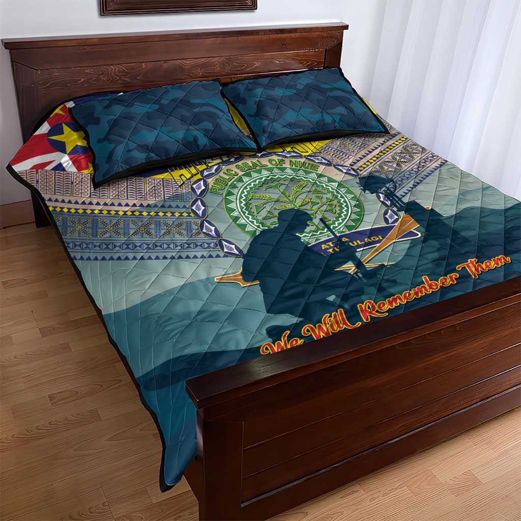 Niue ANZAC Day Quilt Bed Set We Will Remember Them Camouflage Style