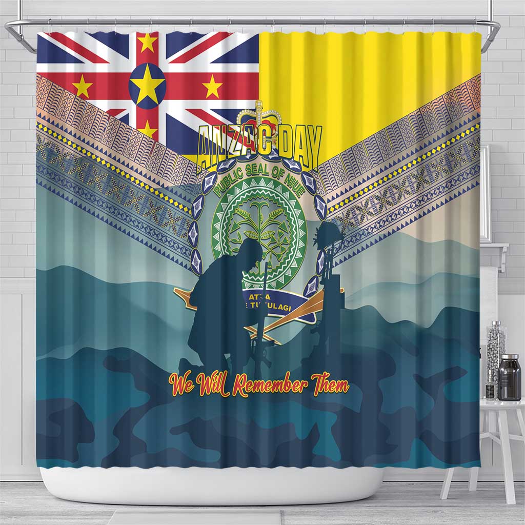 Niue ANZAC Day Shower Curtain We Will Remember Them Camouflage Style
