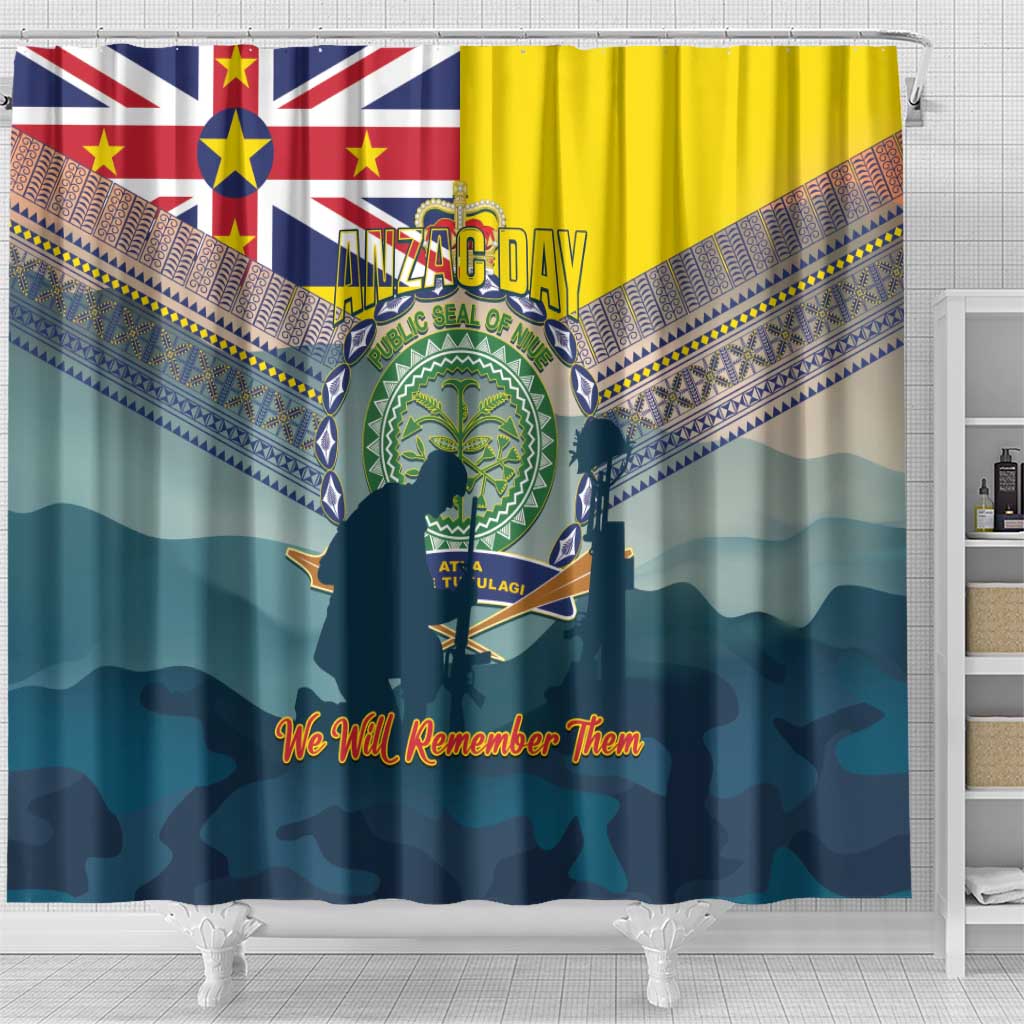 Niue ANZAC Day Shower Curtain We Will Remember Them Camouflage Style