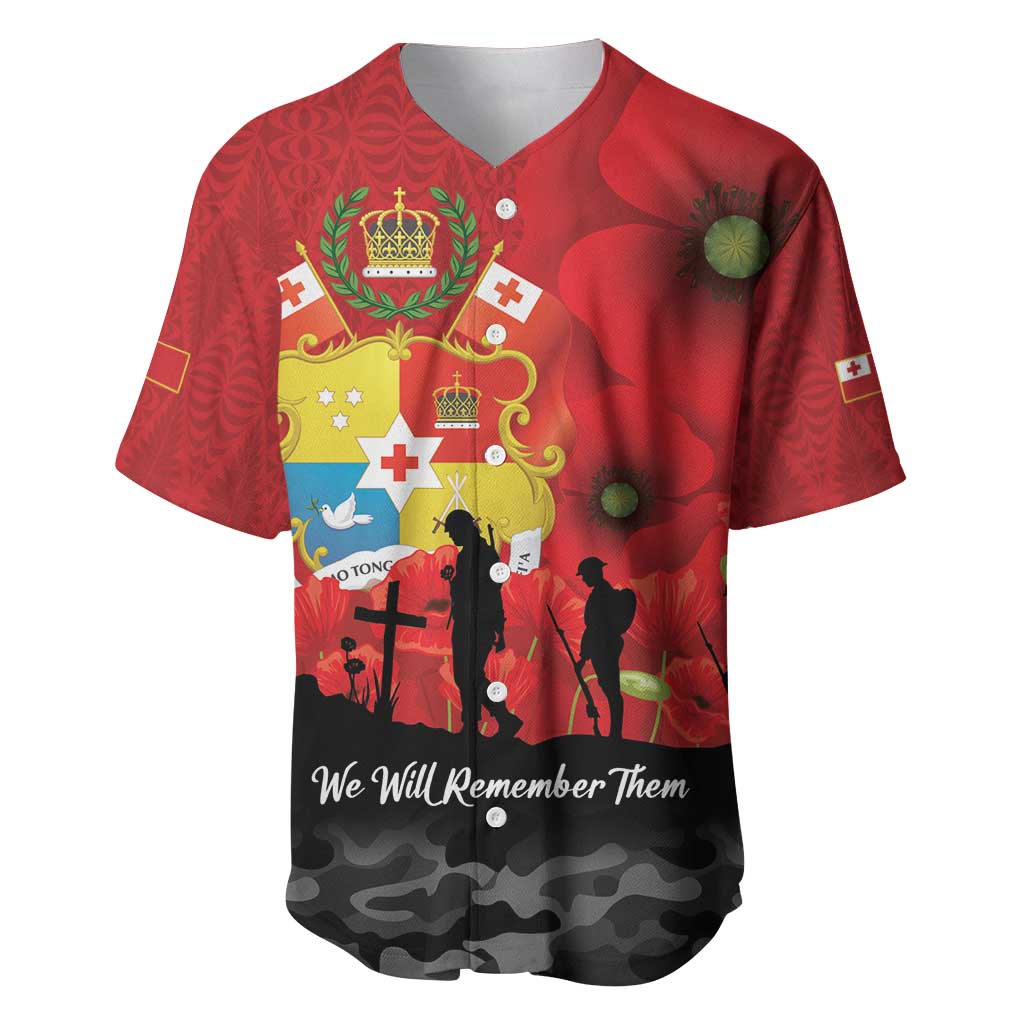 Tonga ANZAC Day Baseball Jersey Ngatu Pattern We Will Remember Them
