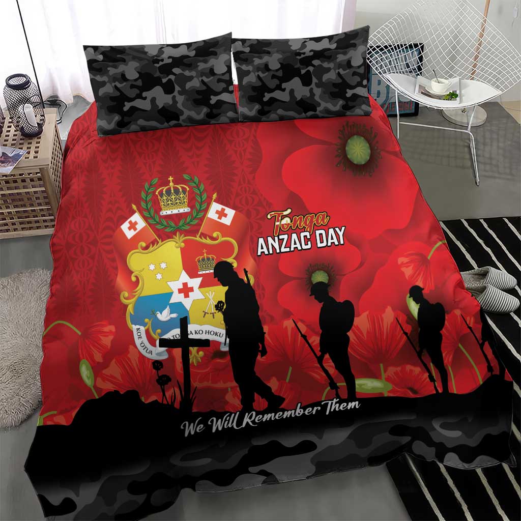 Tonga ANZAC Day Bedding Set Ngatu Pattern We Will Remember Them