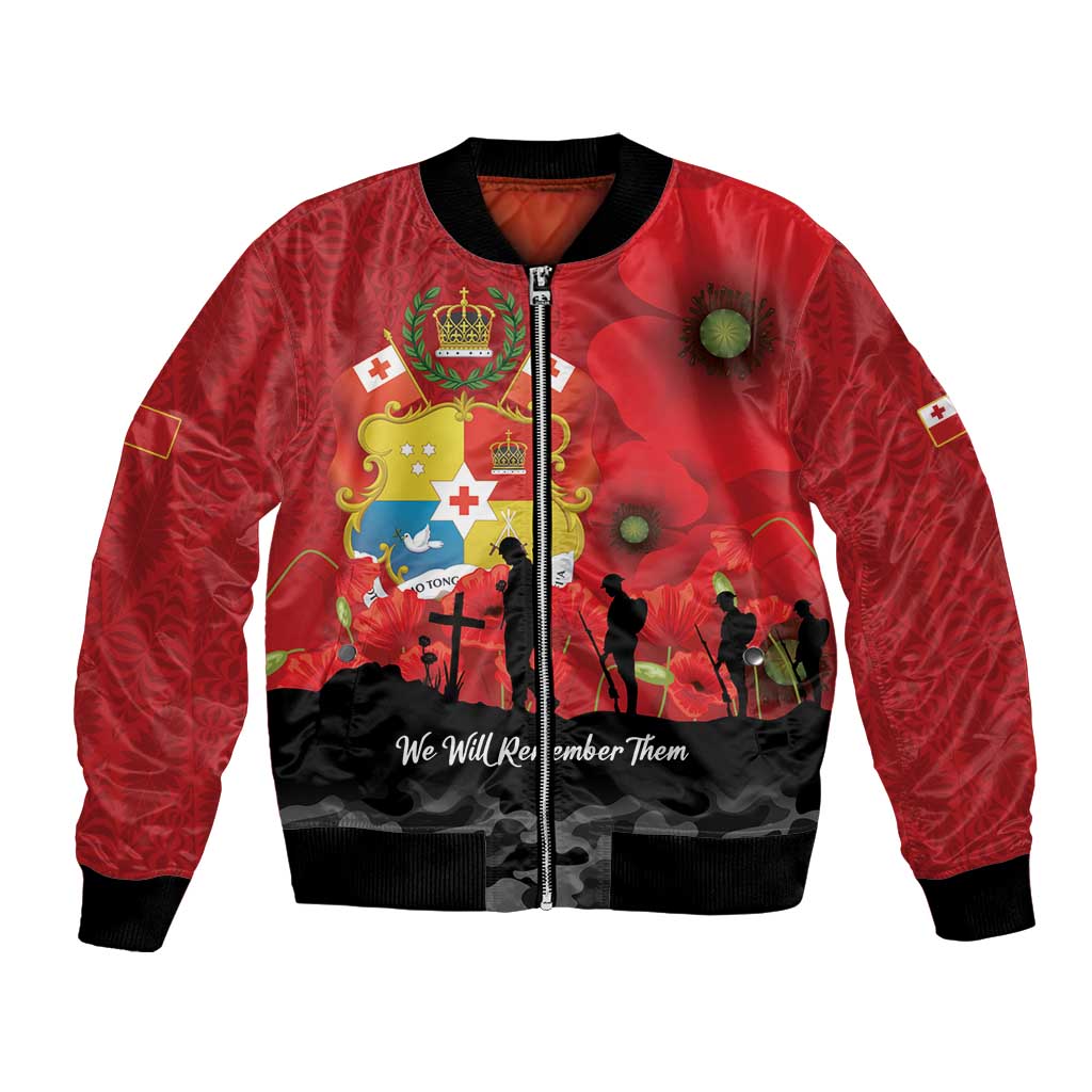Tonga ANZAC Day Bomber Jacket Ngatu Pattern We Will Remember Them