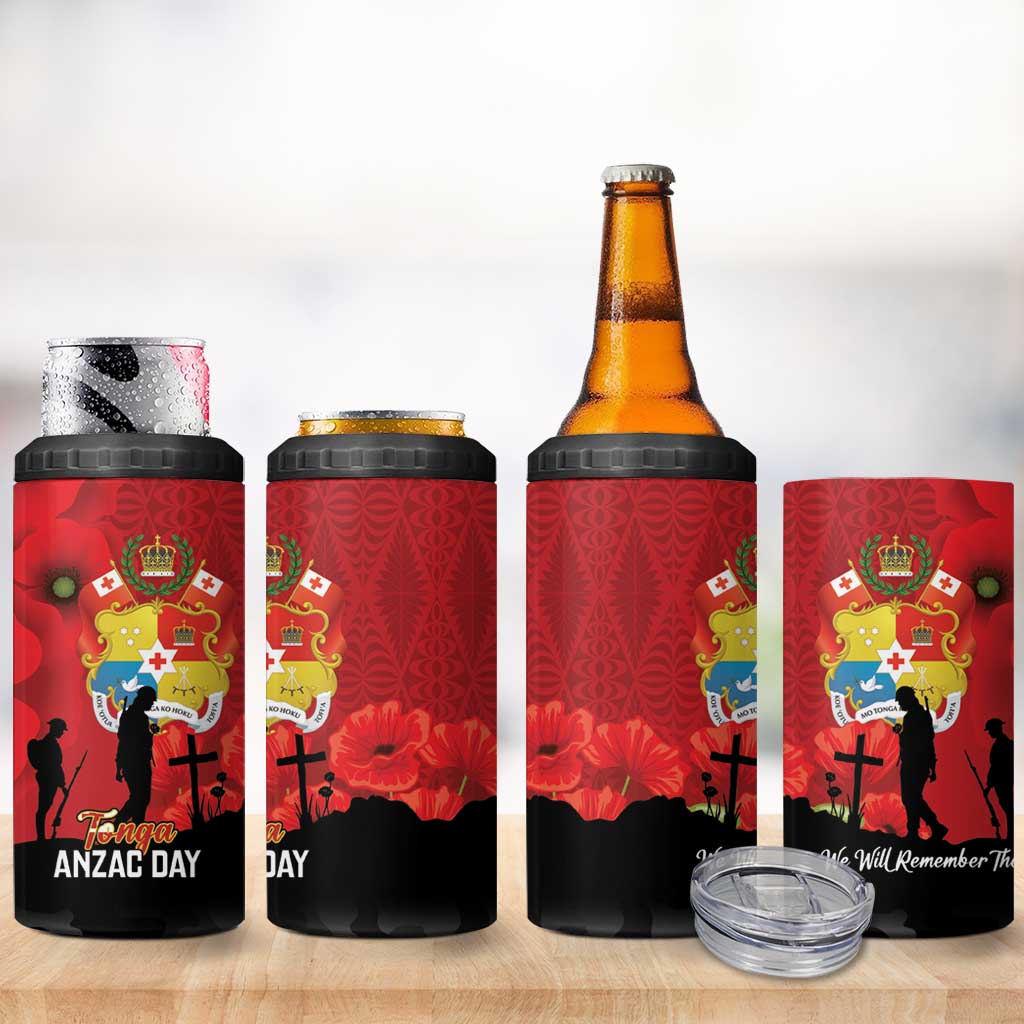 Tonga ANZAC Day 4 in 1 Can Cooler Tumbler Ngatu Pattern We Will Remember Them