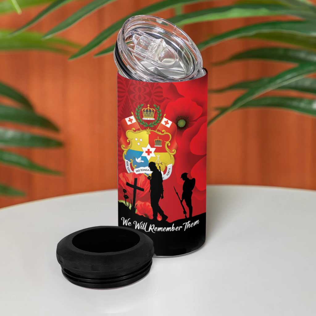 Tonga ANZAC Day 4 in 1 Can Cooler Tumbler Ngatu Pattern We Will Remember Them