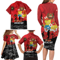 Tonga ANZAC Day Family Matching Long Sleeve Bodycon Dress and Hawaiian Shirt Ngatu Pattern We Will Remember Them