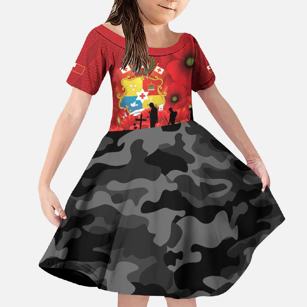 Tonga ANZAC Day Family Matching Short Sleeve Bodycon Dress and Hawaiian Shirt Ngatu Pattern We Will Remember Them