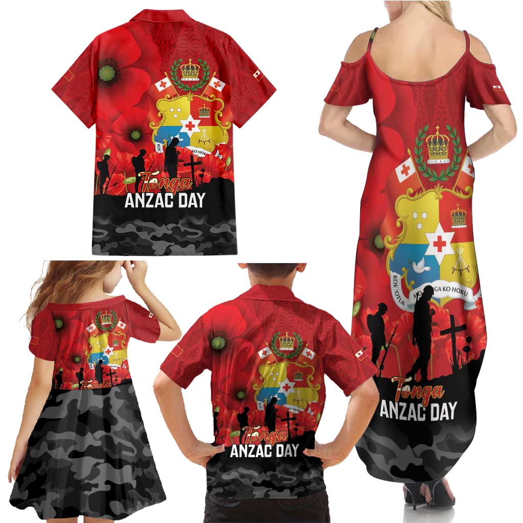 Tonga ANZAC Day Family Matching Summer Maxi Dress and Hawaiian Shirt Ngatu Pattern We Will Remember Them