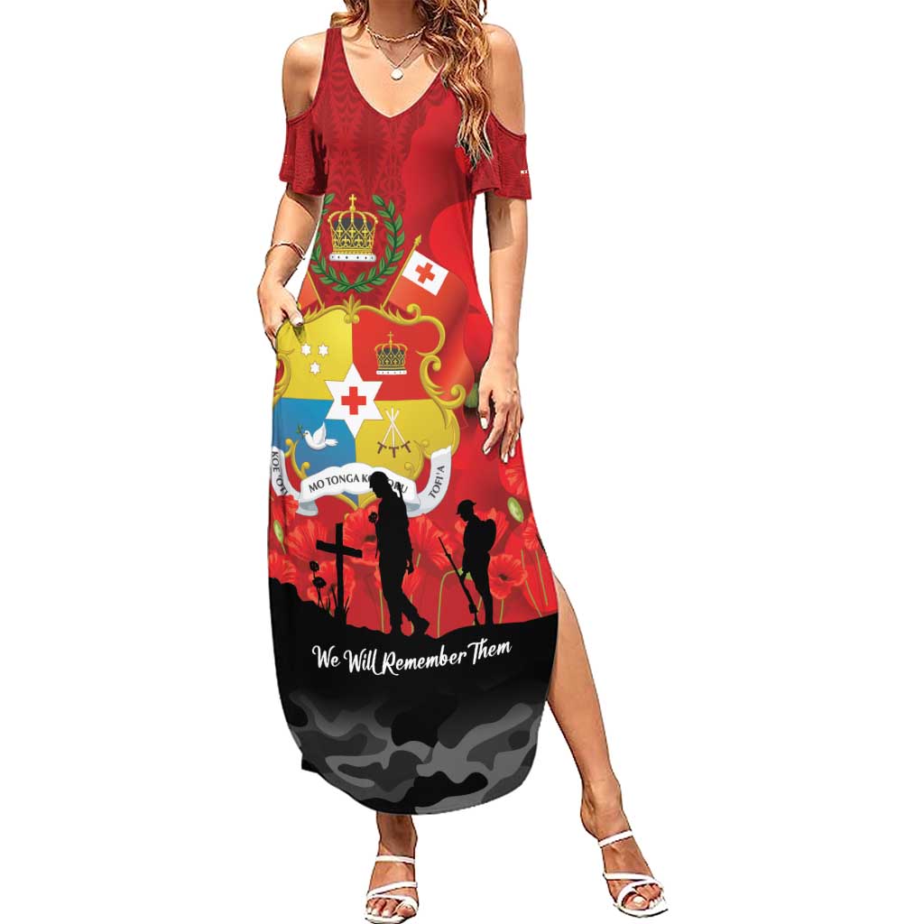 Tonga ANZAC Day Family Matching Summer Maxi Dress and Hawaiian Shirt Ngatu Pattern We Will Remember Them