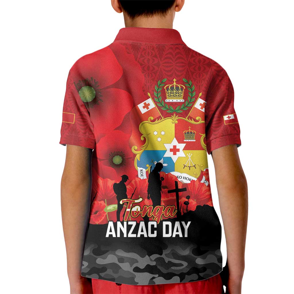 Tonga ANZAC Day Kid Polo Shirt Ngatu Pattern We Will Remember Them