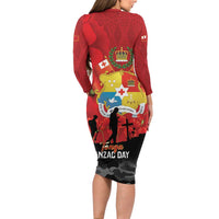 Tonga ANZAC Day Long Sleeve Bodycon Dress Ngatu Pattern We Will Remember Them