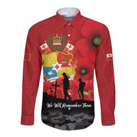 Tonga ANZAC Day Long Sleeve Button Shirt Ngatu Pattern We Will Remember Them