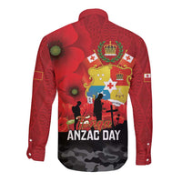 Tonga ANZAC Day Long Sleeve Button Shirt Ngatu Pattern We Will Remember Them