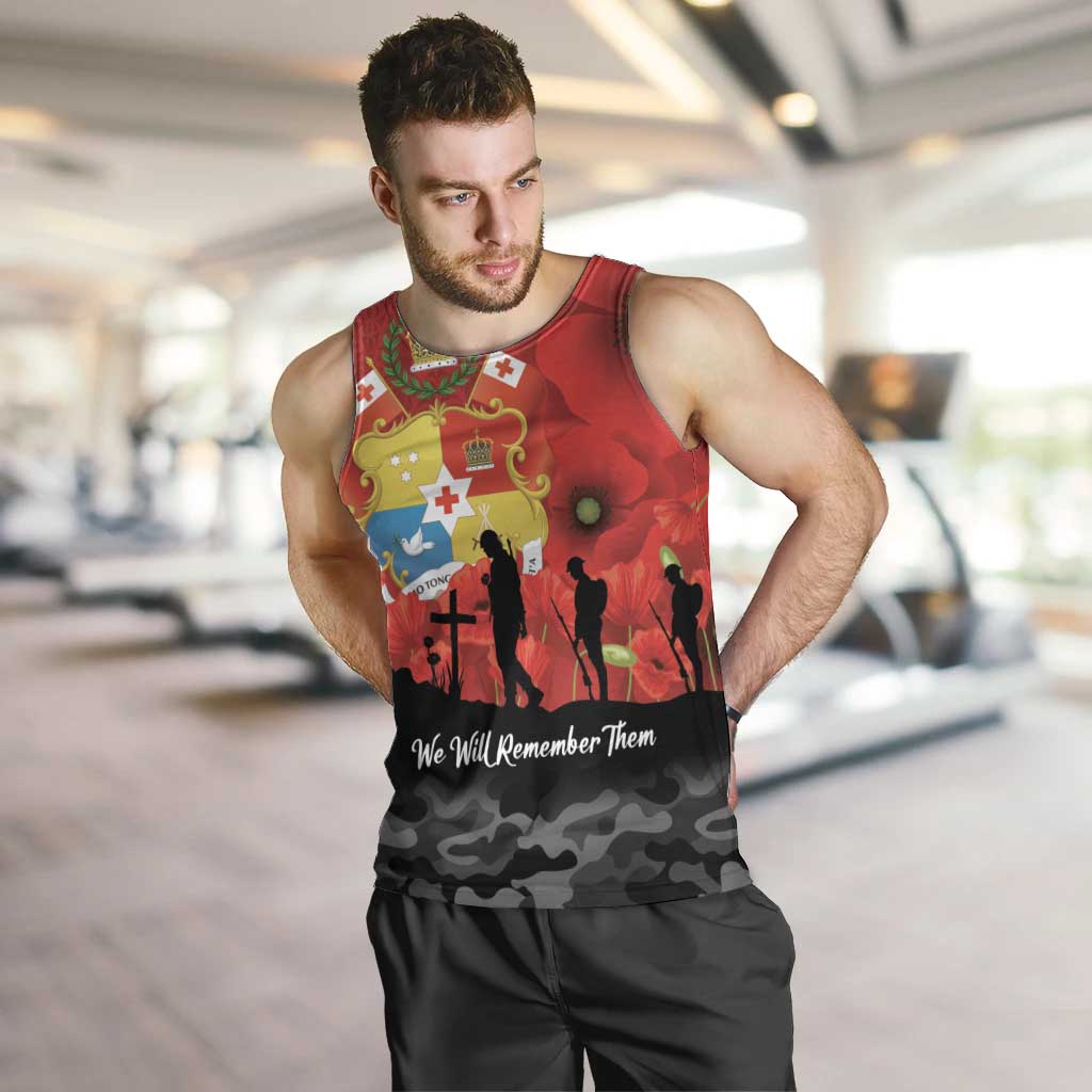 Tonga ANZAC Day Men Tank Top Ngatu Pattern We Will Remember Them