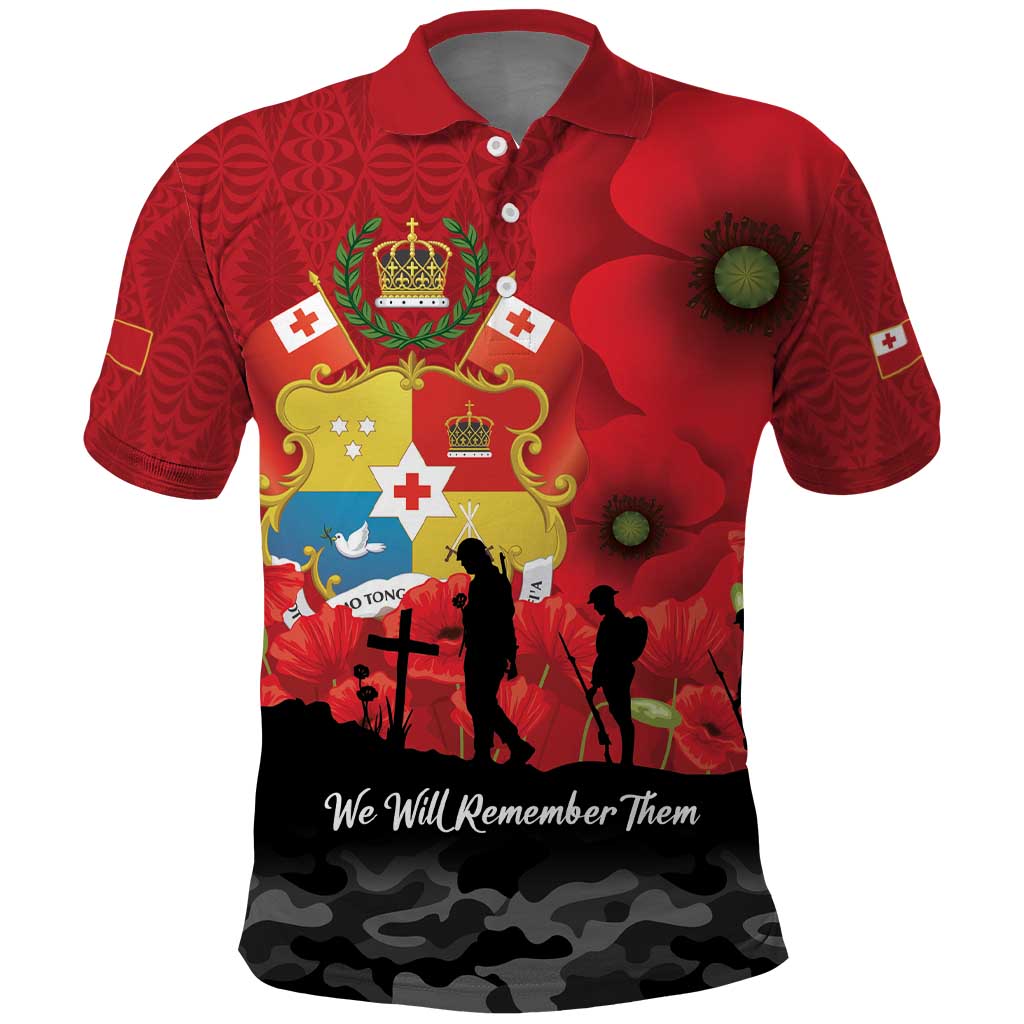 Tonga ANZAC Day Polo Shirt Ngatu Pattern We Will Remember Them LT14 Red - Polynesian Pride