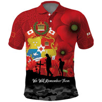 Tonga ANZAC Day Polo Shirt Ngatu Pattern We Will Remember Them LT14 Red - Polynesian Pride