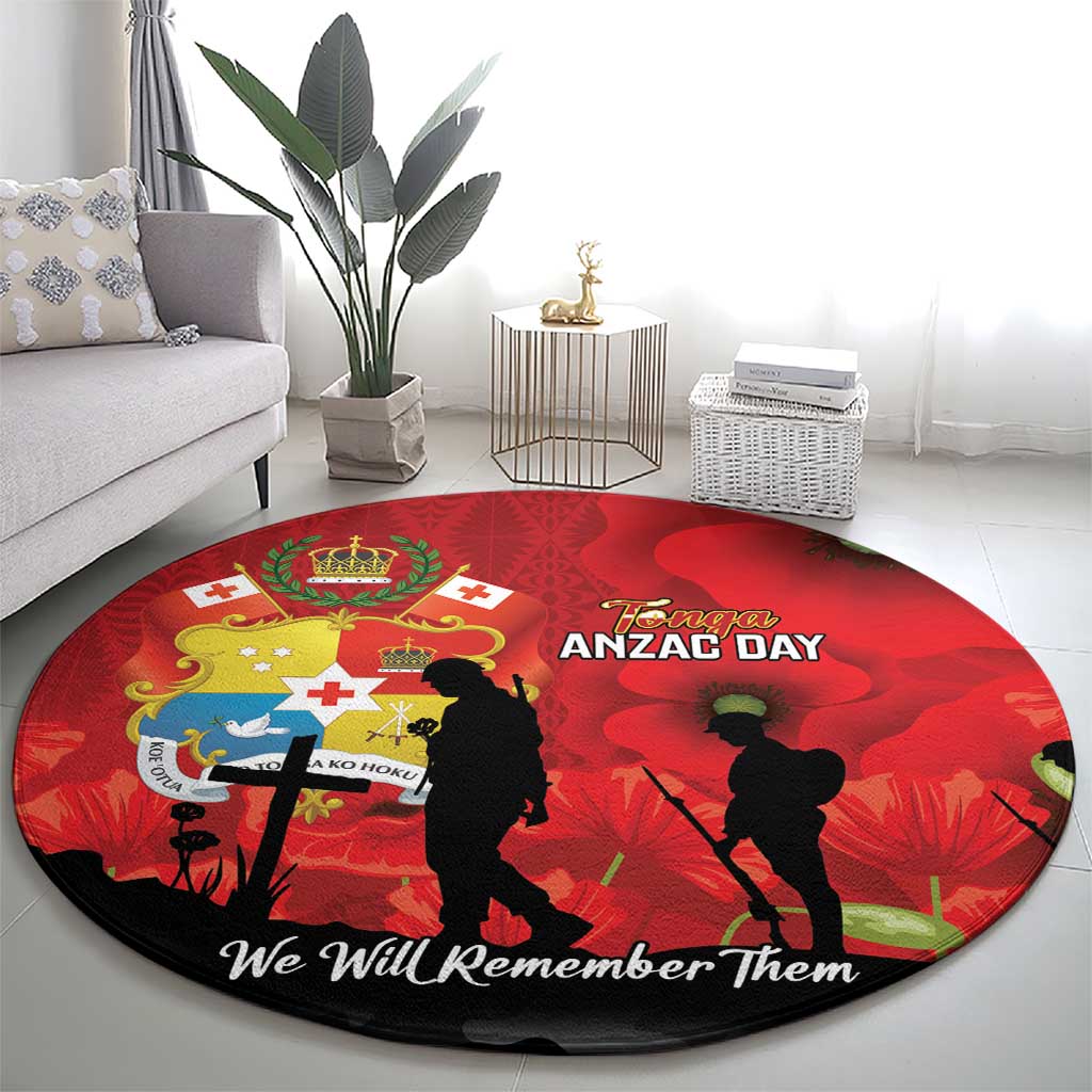 Tonga ANZAC Day Round Carpet Ngatu Pattern We Will Remember Them