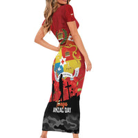 Tonga ANZAC Day Short Sleeve Bodycon Dress Ngatu Pattern We Will Remember Them