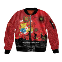 Tonga ANZAC Day Sleeve Zip Bomber Jacket Ngatu Pattern We Will Remember Them