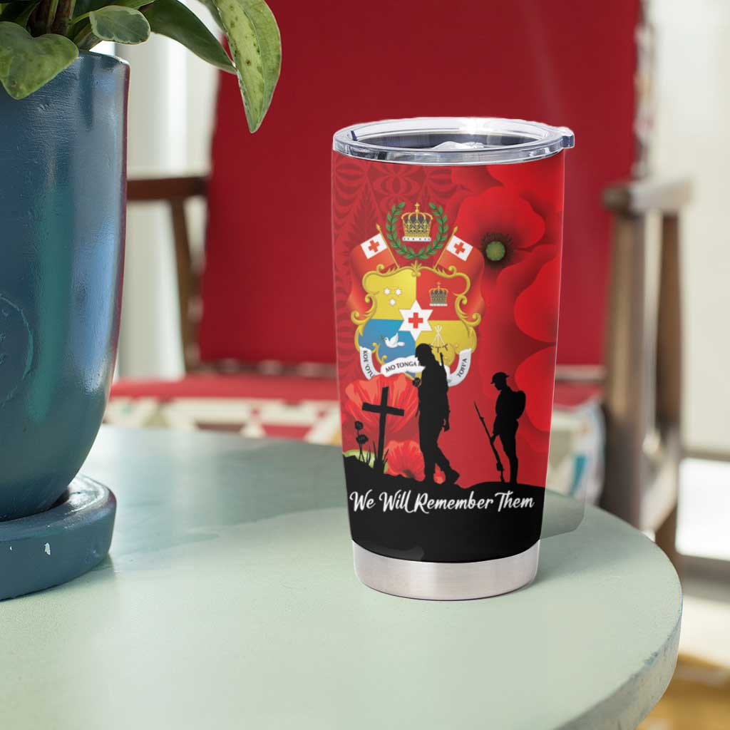 Tonga ANZAC Day Tumbler Cup Ngatu Pattern We Will Remember Them
