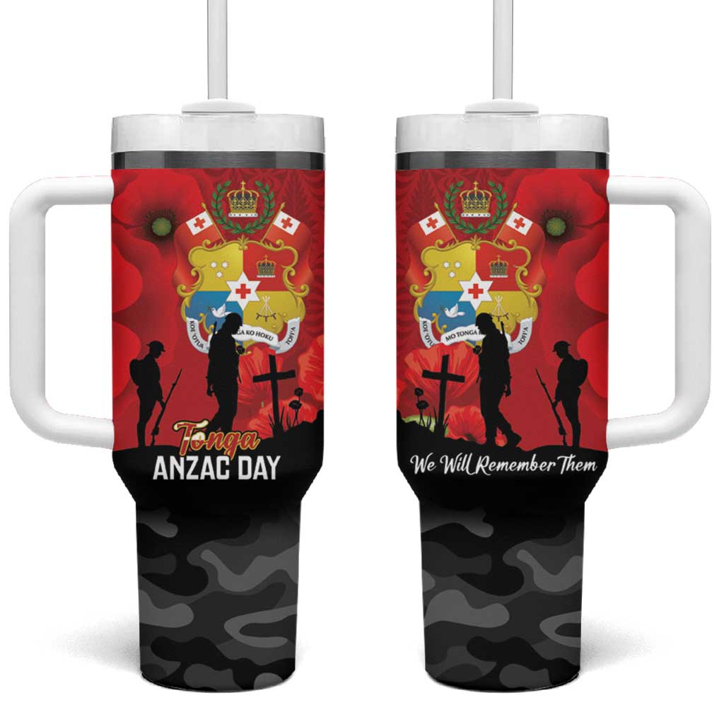 Tonga ANZAC Day Tumbler With Handle Ngatu Pattern We Will Remember Them