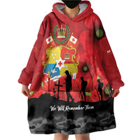 Tonga ANZAC Day Wearable Blanket Hoodie Ngatu Pattern We Will Remember Them LT14 - Polynesian Pride