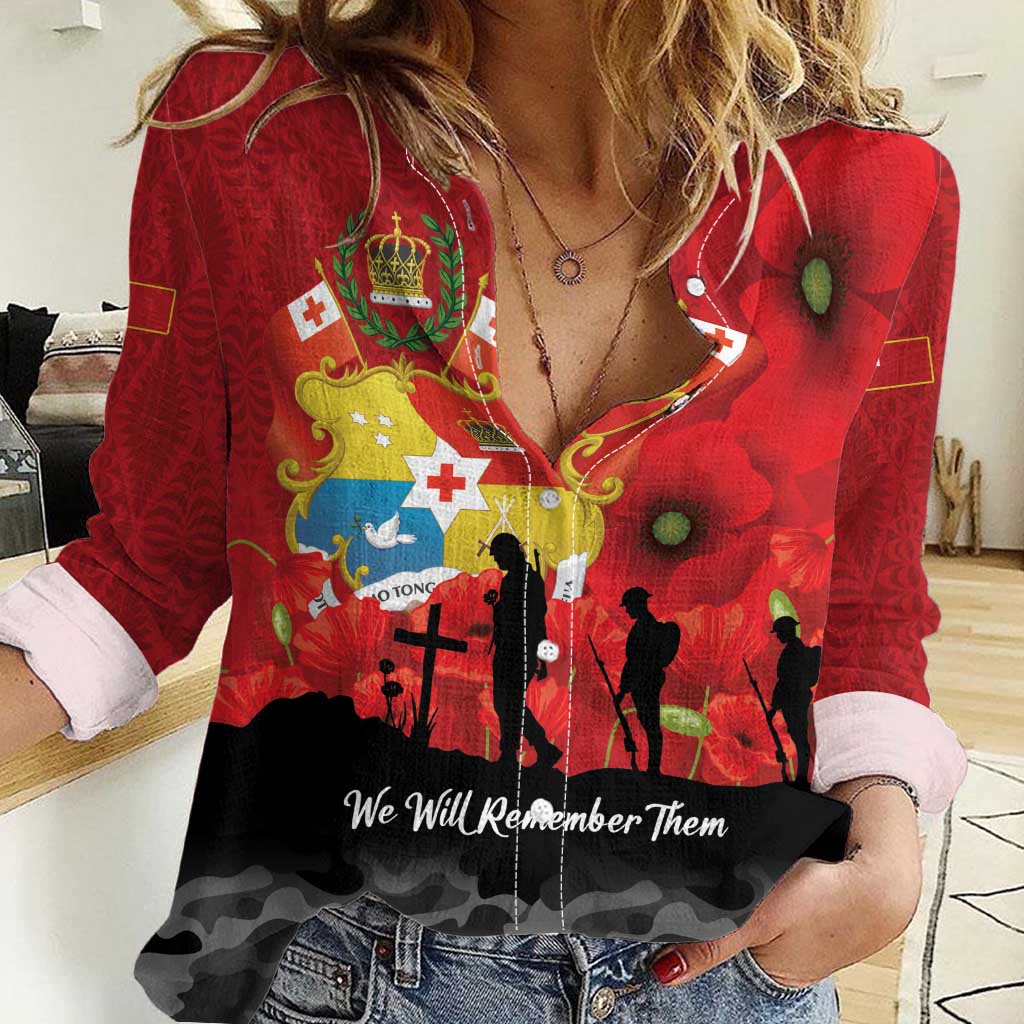 Tonga ANZAC Day Women Casual Shirt Ngatu Pattern We Will Remember Them