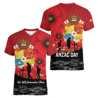Tonga ANZAC Day Women V-Neck T-Shirt Ngatu Pattern We Will Remember Them