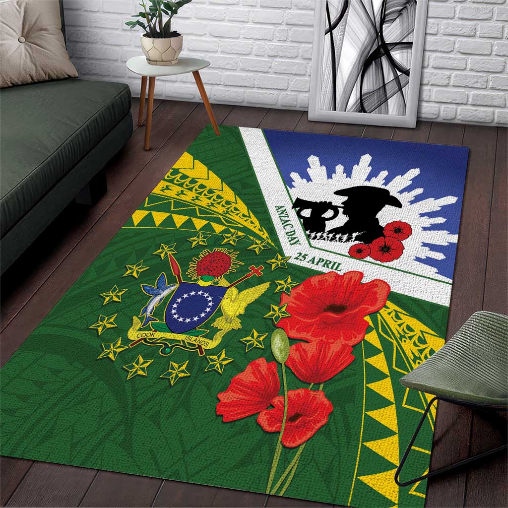 Cook Islands ANZAC Day Area Rug Last Post Lest We Forget LT14 Green - Polynesian Pride