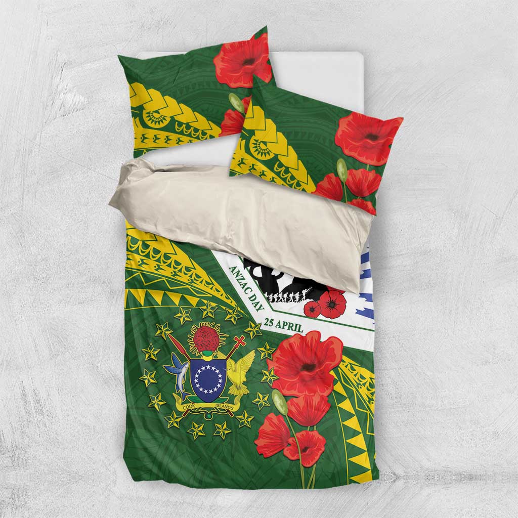 Cook Islands ANZAC Day Bedding Set Last Post Lest We Forget LT14 US Twin 172cm x 218cm Green - Polynesian Pride