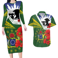 Cook Islands ANZAC Day Couples Matching Long Sleeve Bodycon Dress and Hawaiian Shirt Last Post Lest We Forget