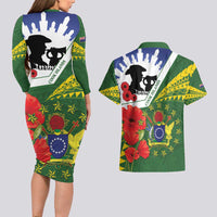 Cook Islands ANZAC Day Couples Matching Long Sleeve Bodycon Dress and Hawaiian Shirt Last Post Lest We Forget