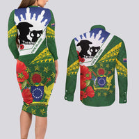 Cook Islands ANZAC Day Couples Matching Long Sleeve Bodycon Dress and Long Sleeve Button Shirt Last Post Lest We Forget