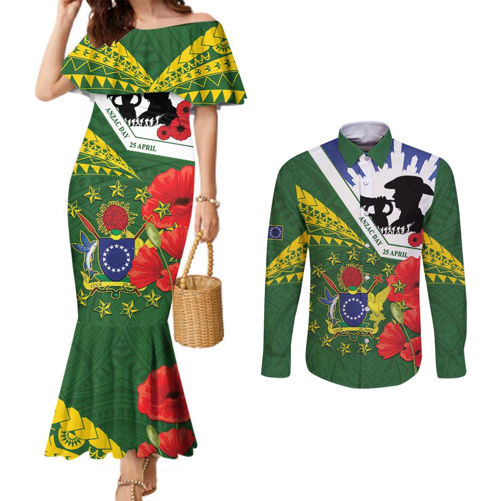 Cook Islands ANZAC Day Couples Matching Mermaid Dress and Long Sleeve Button Shirt Last Post Lest We Forget