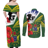Cook Islands ANZAC Day Couples Matching Off Shoulder Maxi Dress and Long Sleeve Button Shirt Last Post Lest We Forget